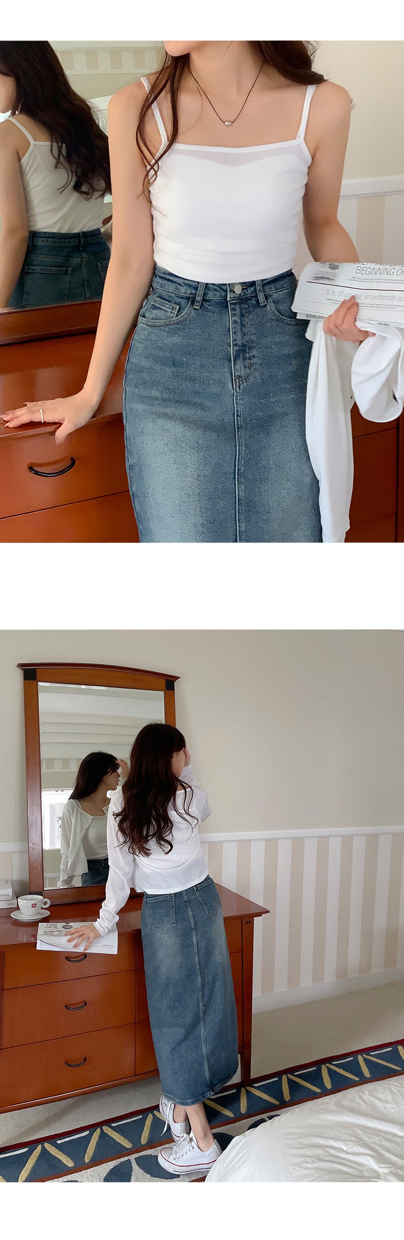 🎬 [4size] 지금입어 스판 H라인 옆트임 데님 롱 스커트 -2color 상세 이미지 26