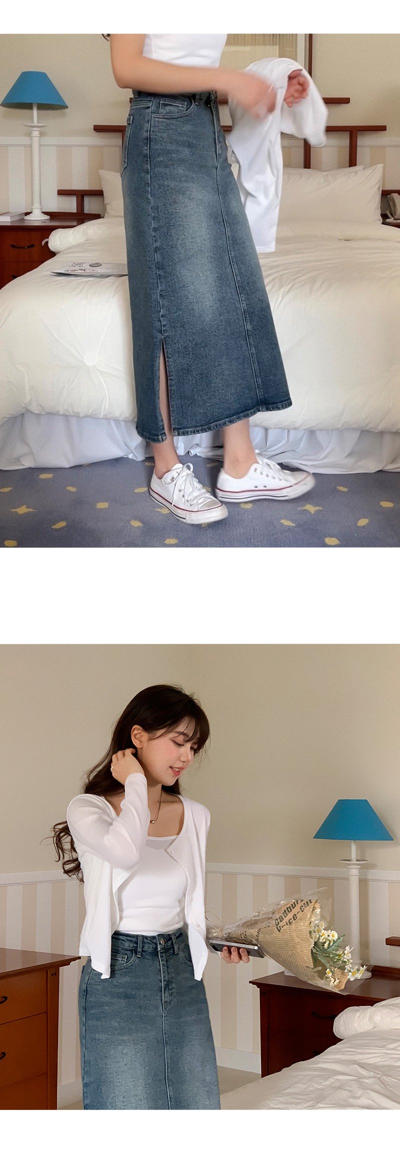 🎬 [4size] 지금입어 스판 H라인 옆트임 데님 롱 스커트 -2color 상세 이미지 27