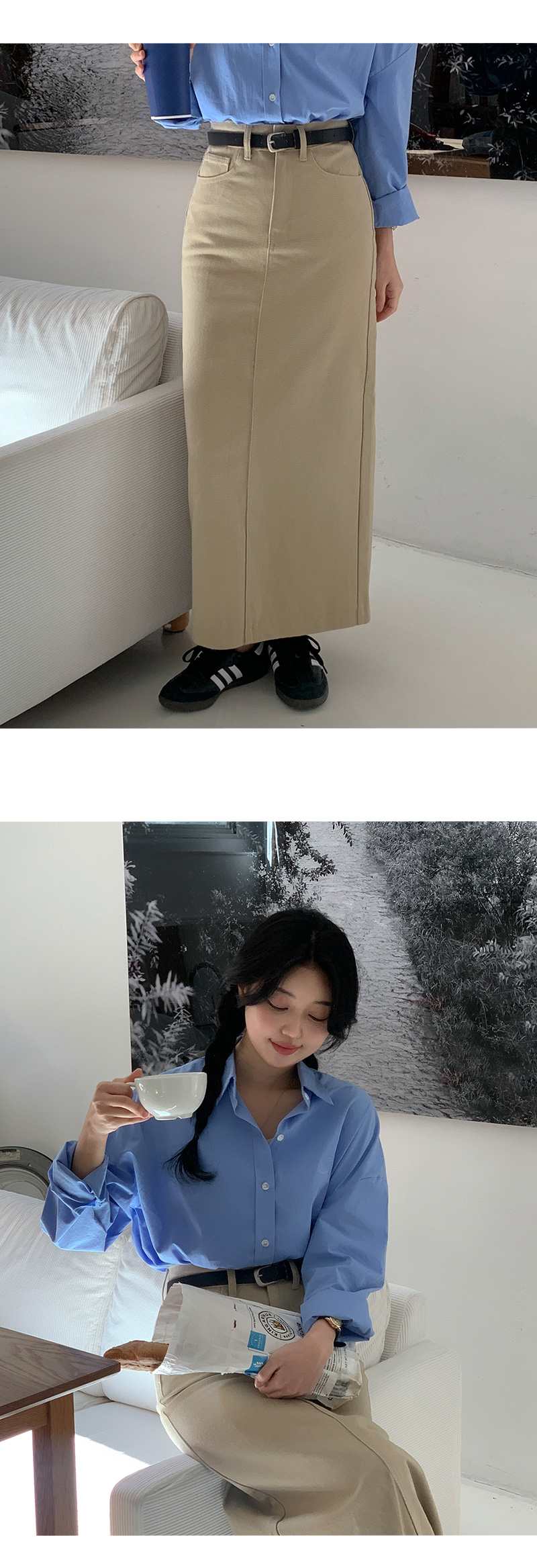 🎬[숏.기본/5size] 빈치 뒷밴딩 코튼 트임 롱 스커트 -5color 상세 이미지 22