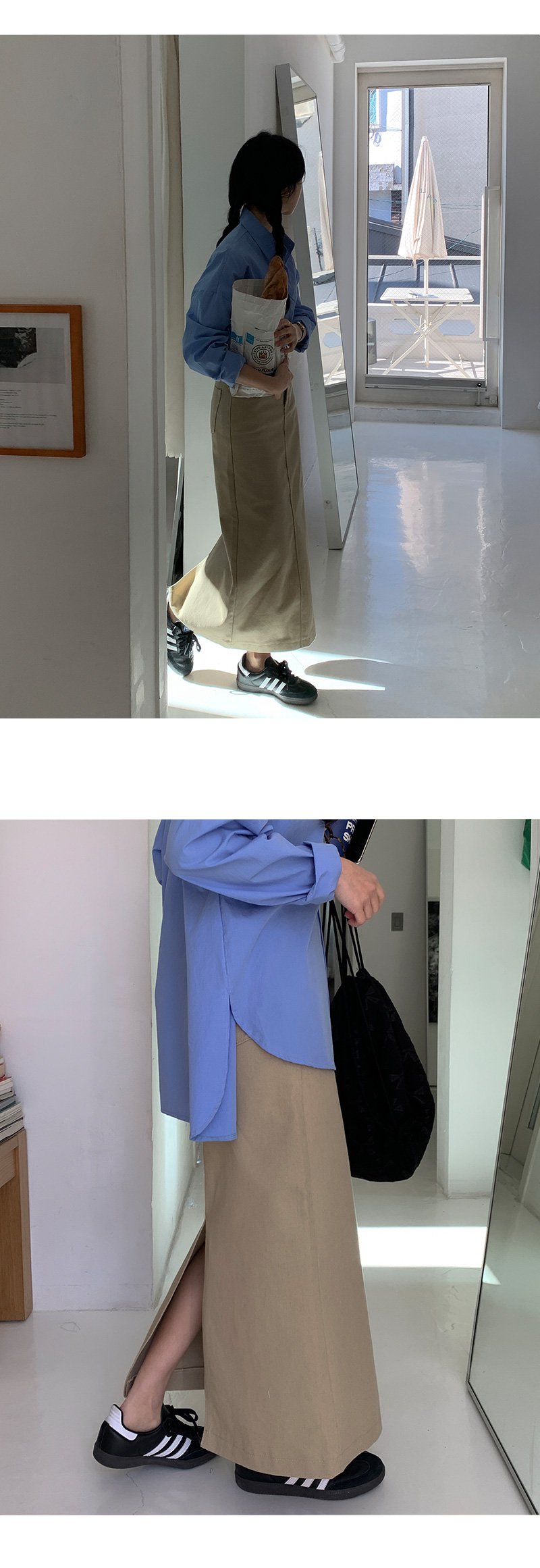 🎬[숏.기본/5size] 빈치 뒷밴딩 코튼 트임 롱 스커트 -5color 상세 이미지 24