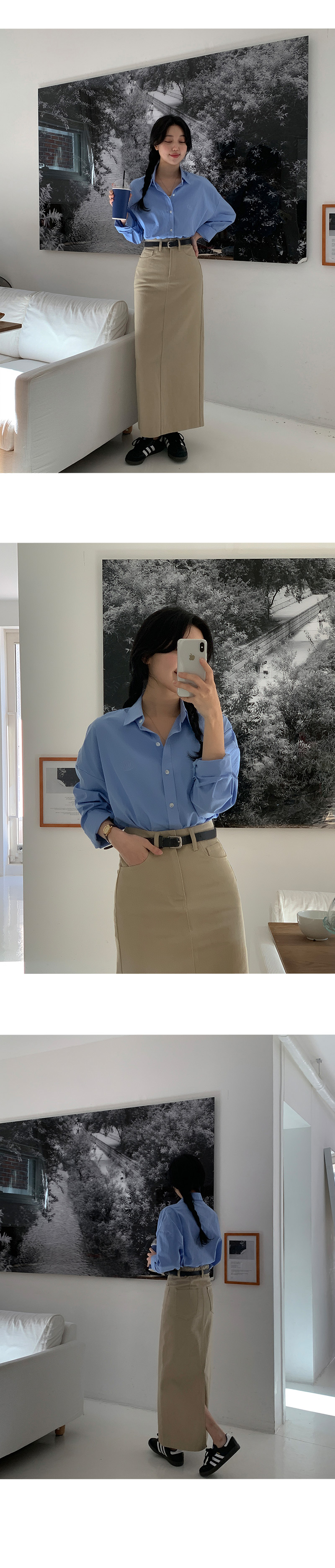 🎬[숏.기본/5size] 빈치 뒷밴딩 코튼 트임 롱 스커트 -5color 상세 이미지 27
