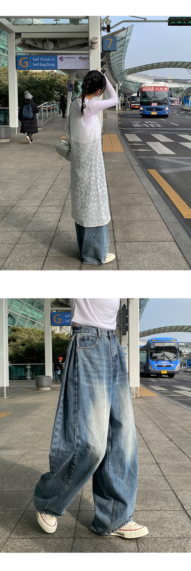 [숏.롱/4size] 셀로딘 절개 워싱 와이드 데님 팬츠 -5color 상세 이미지 13