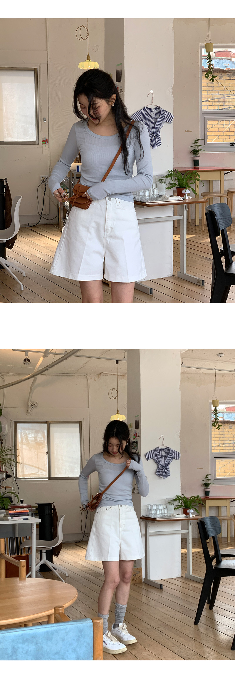 유리엘 유넥 골지 스판 긴팔 티셔츠 -4color 상세 이미지 8