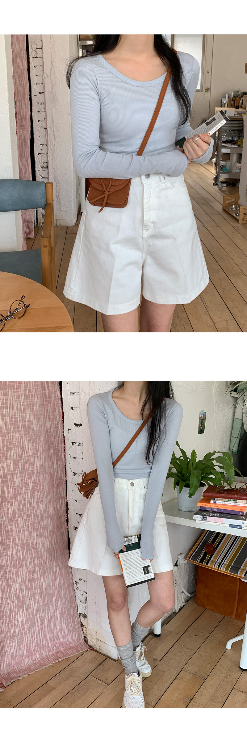 유리엘 유넥 골지 스판 긴팔 티셔츠 -4color 상세 이미지 9