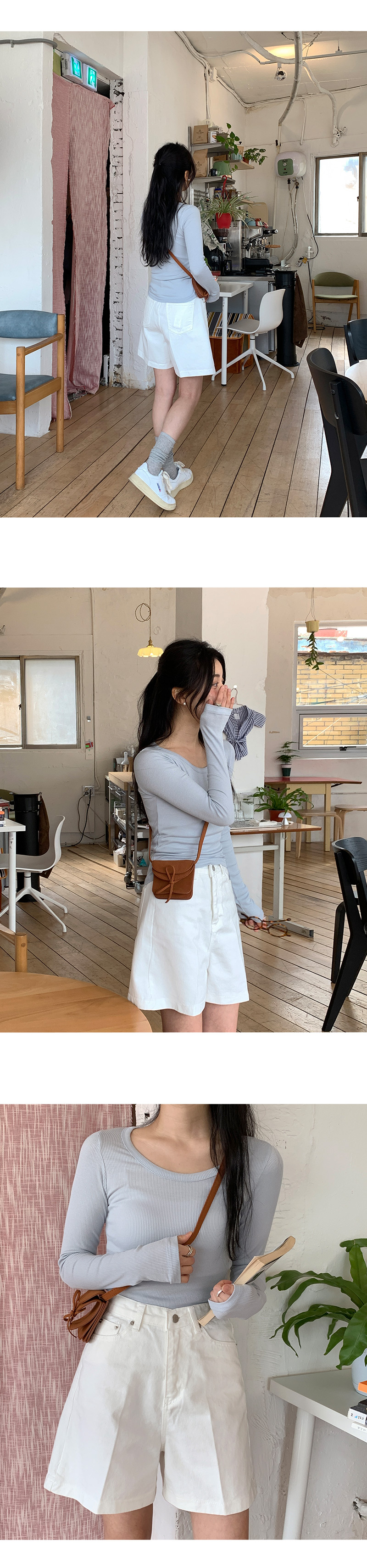 유리엘 유넥 골지 스판 긴팔 티셔츠 -4color 상세 이미지 12