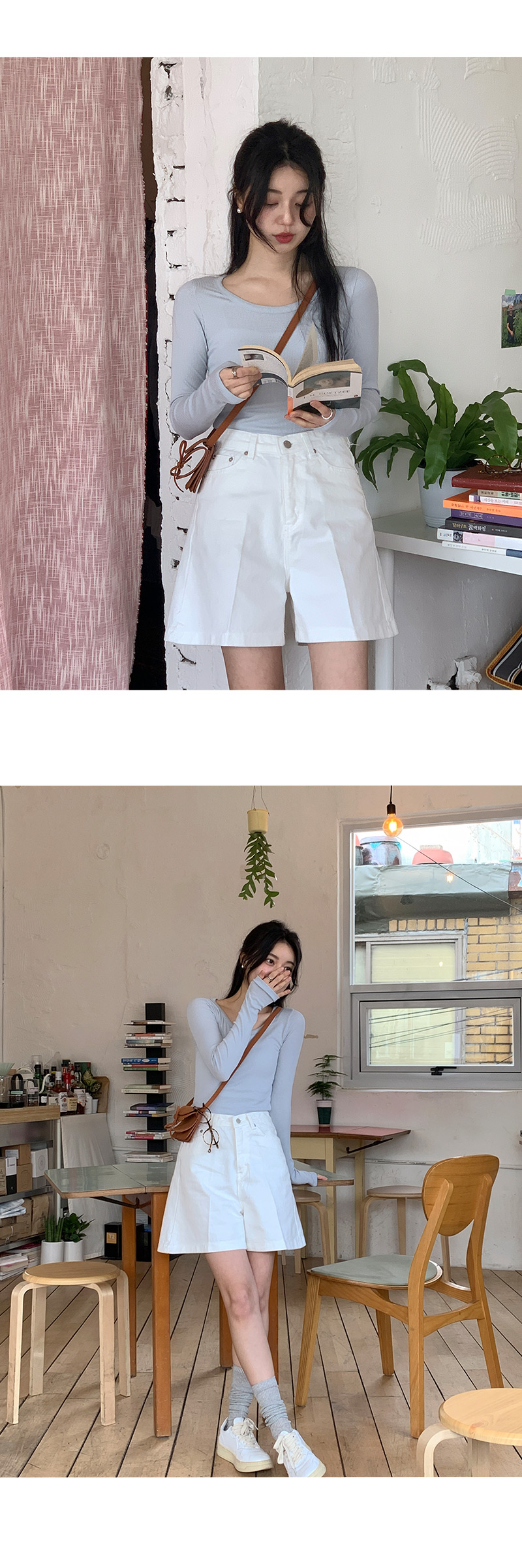 유리엘 유넥 골지 스판 긴팔 티셔츠 -4color 상세 이미지 13