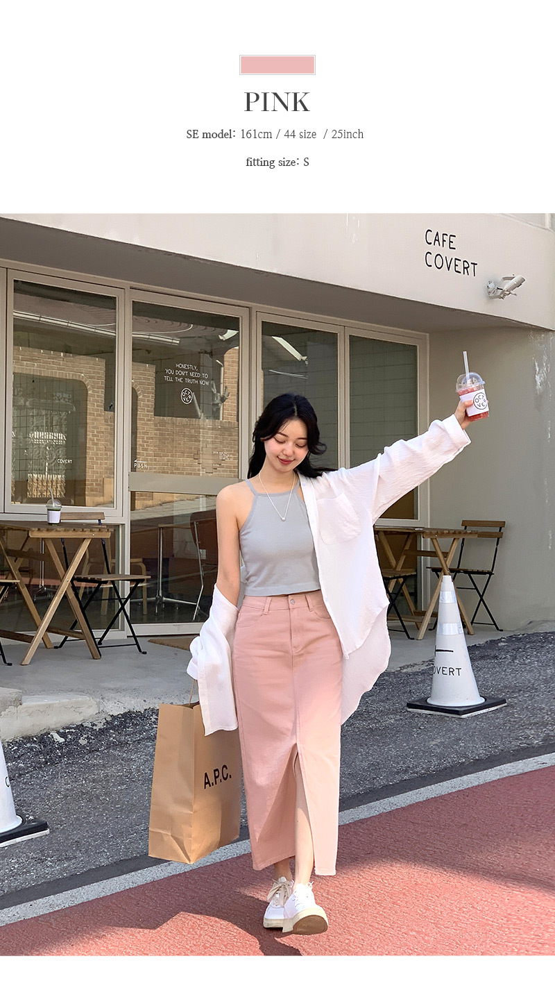 테이드 H라인 트임 코튼 롱 스커트 -3color 상세 이미지 6