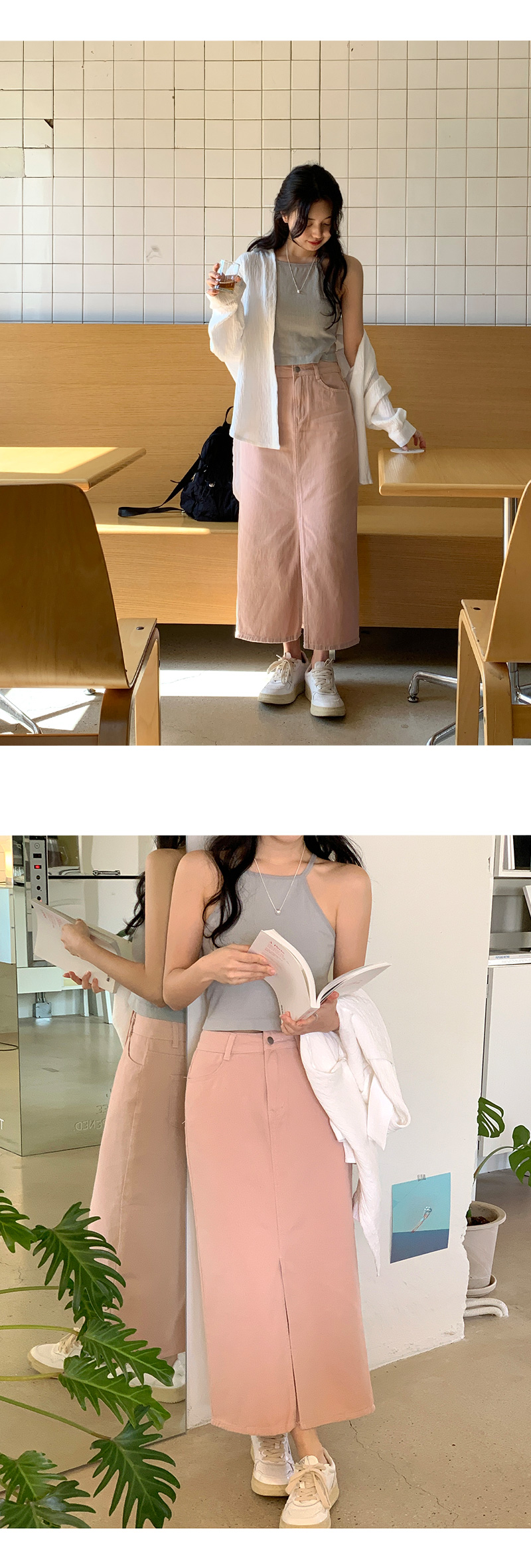 테이드 H라인 트임 코튼 롱 스커트 -3color 상세 이미지 10