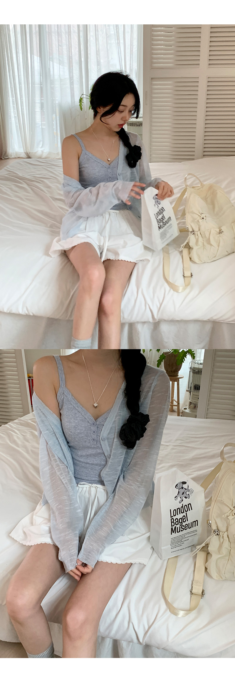 헤이시 브이넥 시스루 크롭 가디건 -5olor 상세 이미지 28