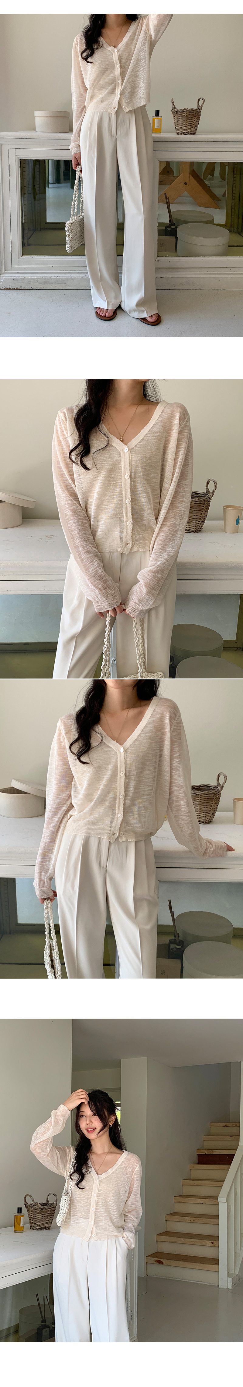 헤이시 브이넥 시스루 크롭 가디건 -5olor 상세 이미지 22